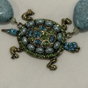 Vintage Style Turtle Necklace | Faux Turquoise Beads - Blue And Green Stones
